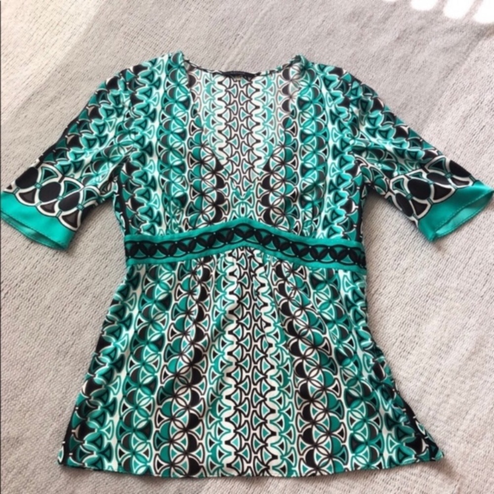 Elie TAHARI Turquoise V-Neck Blouse